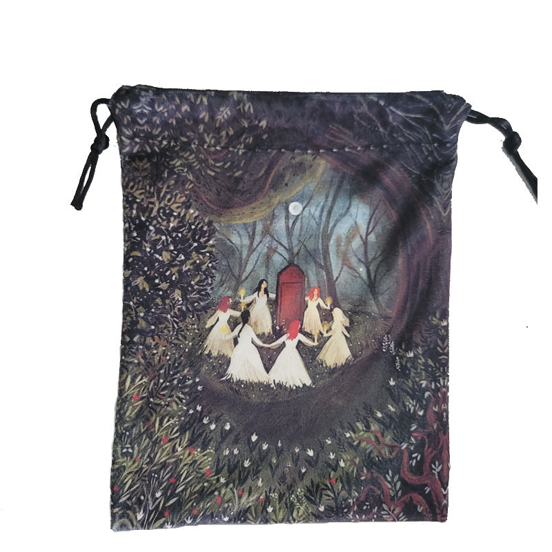 Mystical Moon & Nature Themed Velvet Drawstring Pouches for Tarot Cards and Spiritual Accessories