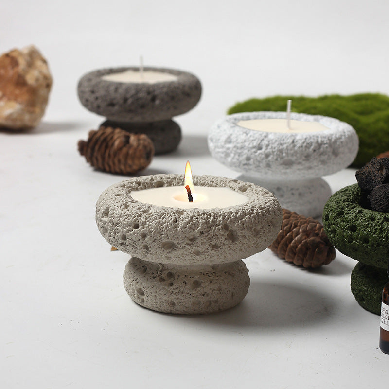 Natural Volcanic Stone Tealight Candle Holders - Earthy and Textured Candle Stands in Multiple Colors