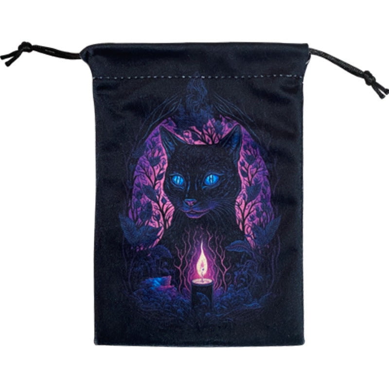 Mystical Black Cat Tarot and Crystal Drawstring Pouch Collection for Spiritual Storage and Protection