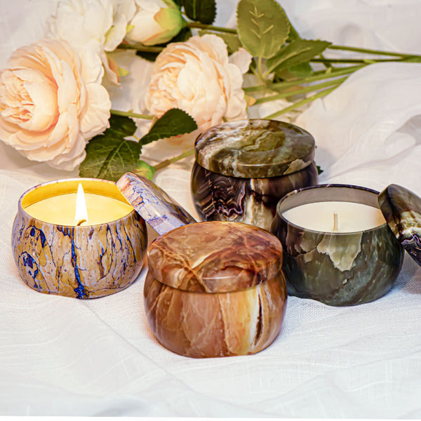 Natural Stone Scented Candle Set – Handcrafted Aromatherapy Candles in Unique Marble Containers for Mood Enhancement and Relaxation