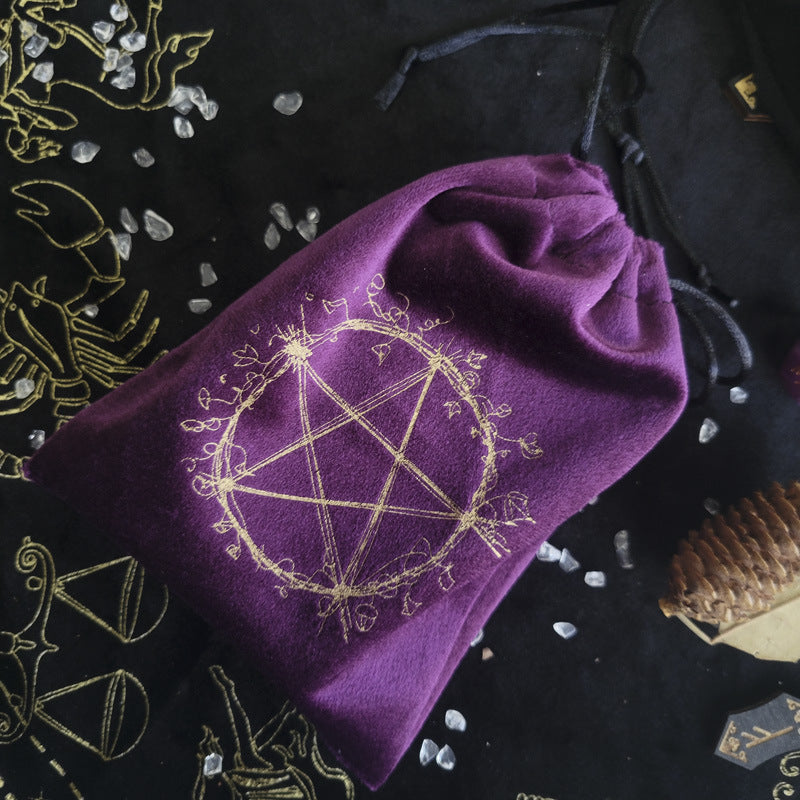 Velvet Tarot Pouch with Pentacle Embroidery – Elegant Ritual Tool for Tarot Cards and Crystals Storage