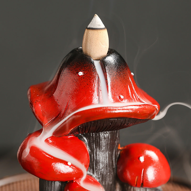 Whimsical Mushroom Backflow Incense Burner with Cascading Smoke Effect for Spiritual and Fantasy Decor