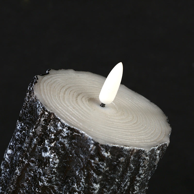 Rustic Log-Inspired Flameless LED Candles - Natural Ambiance for Spiritual Spaces