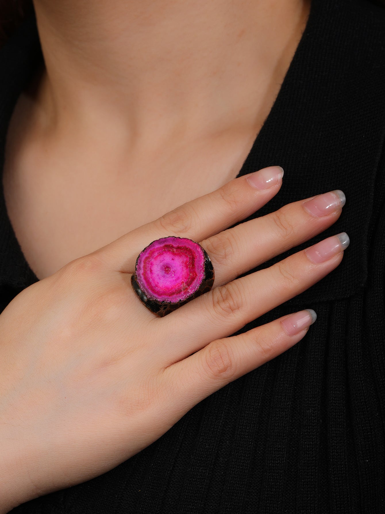 Vibrant Geode Slice Statement Ring – Spiritual Healing Crystal Jewelry