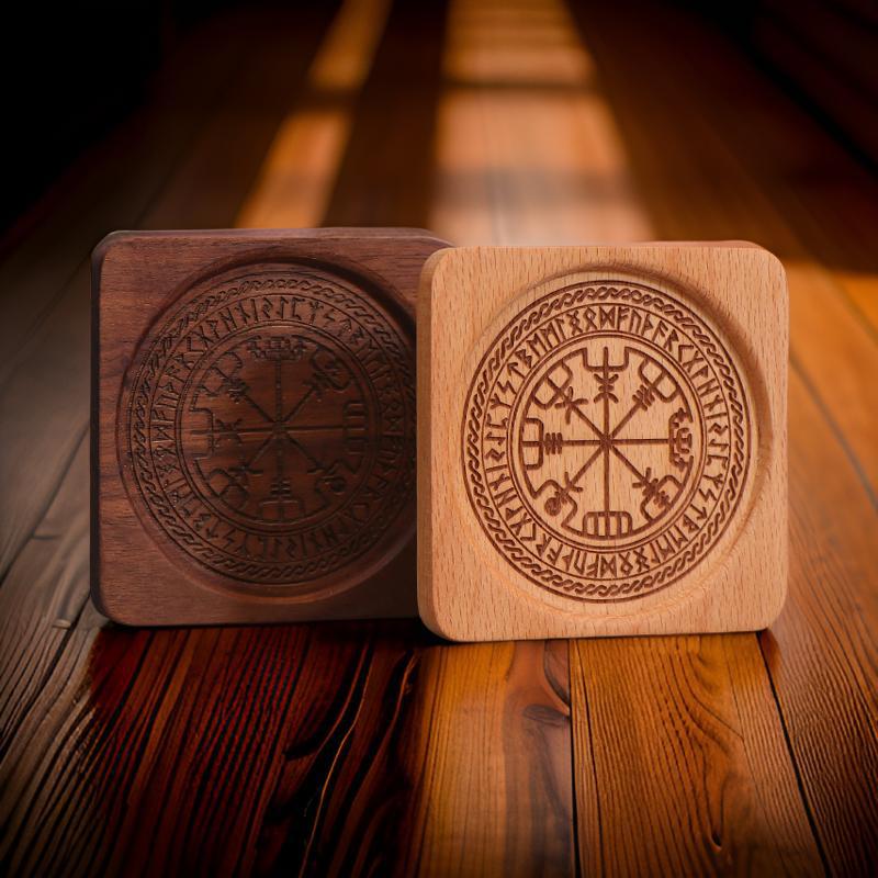 Nordic Rune Engraved Wooden Coaster Set for Spiritual Protection and Decor - Perfect for Rituals, Meditation, and Altar Use