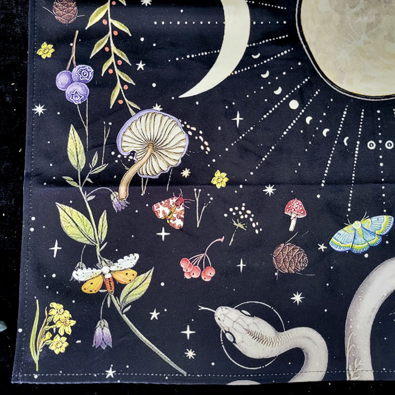 Celestial Moon Phases and Nature-Themed Tarot Cloth – Mystical Altar Cloth for Tarot Readings and Crystal Grids