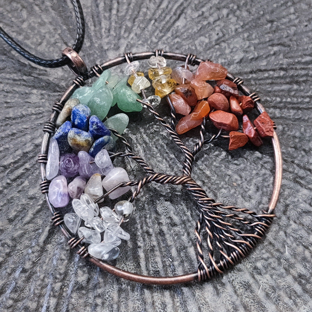 Handcrafted Chakra Gemstone Tree of Life Necklace for Spiritual Healing