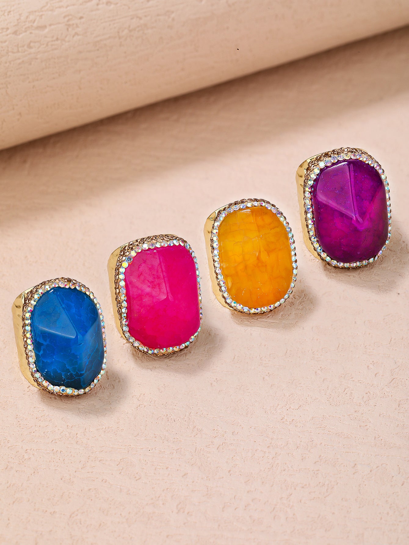 Vibrant Crystal Gemstone Statement Ring with Gold Accents for Spiritual Healing