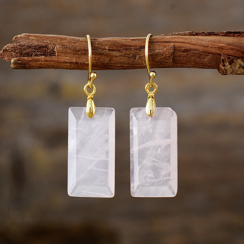 Elegant Rectangular Gemstone Earrings with Gold Accents for Spiritual Empowerment and Balance