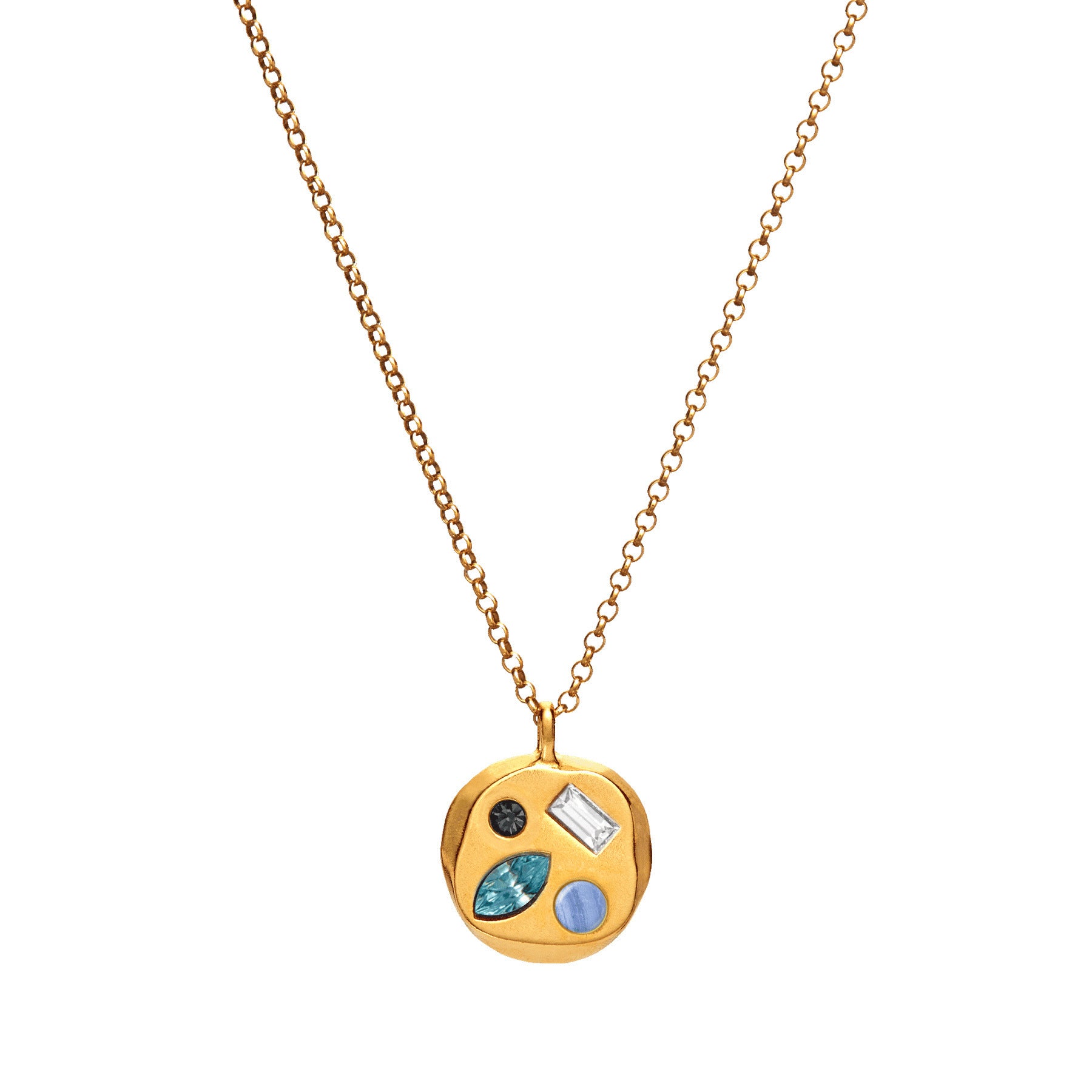 Elegant Gold Charm Necklace with Multicolored Gemstone Details