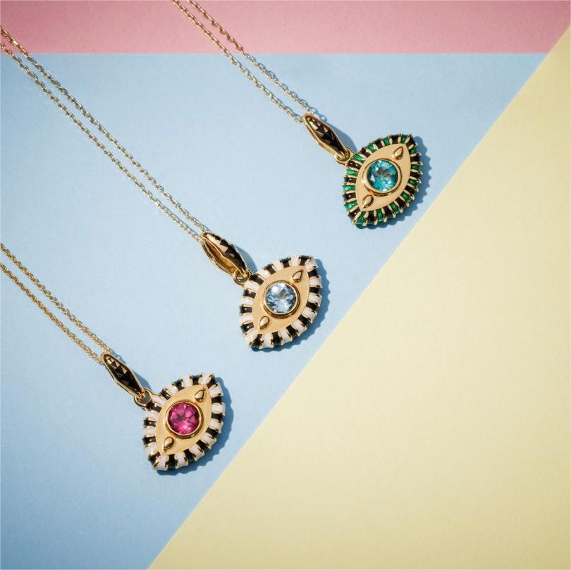 Enamel Evil Eye Necklace Collection – Vibrant Protection Charms in Gold