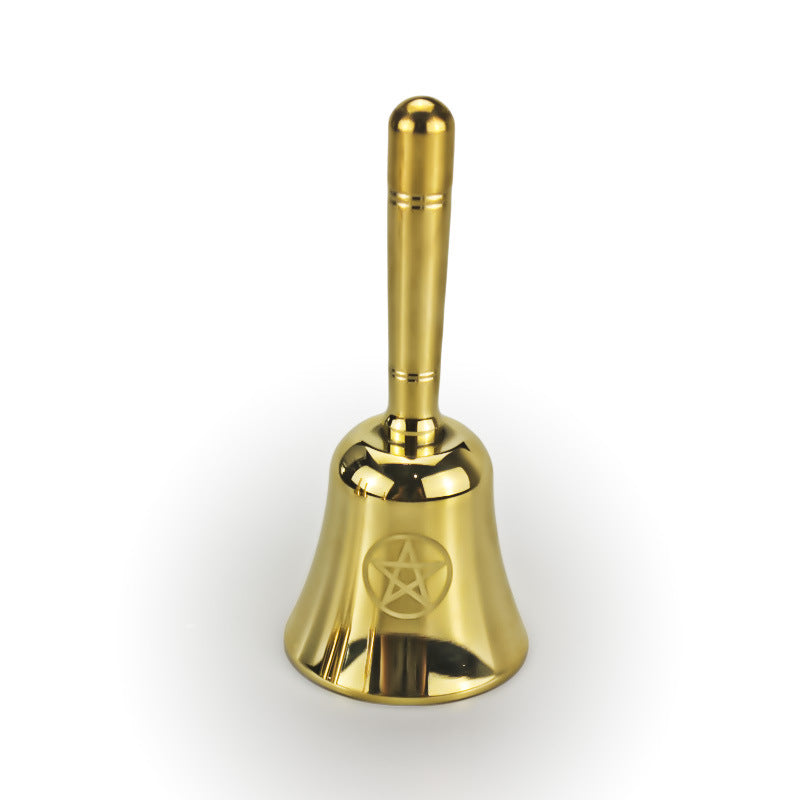 Golden Altar Bell for Rituals and Energy Cleansing - Spiritual Meditation Tool with Lotus and Pentacle Designs