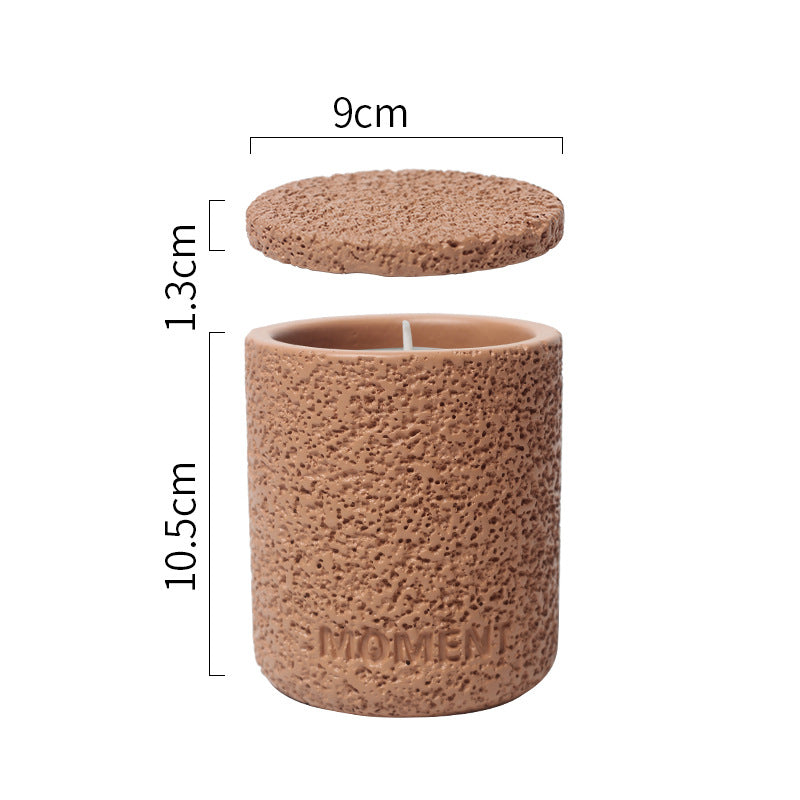 Textured Cement Candle Jar with Wooden Wick – Rustic Scented Candle for Relaxation and Meditation