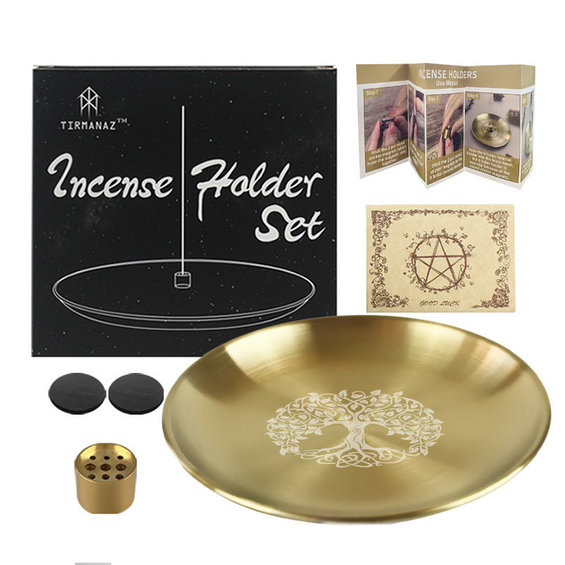 Tree of Life Engraved Incense Holder Set for Spiritual Cleansing and Meditation Rituals – Complete Kit with Charcoal Discs, Brass Holder, and Instruction Manual