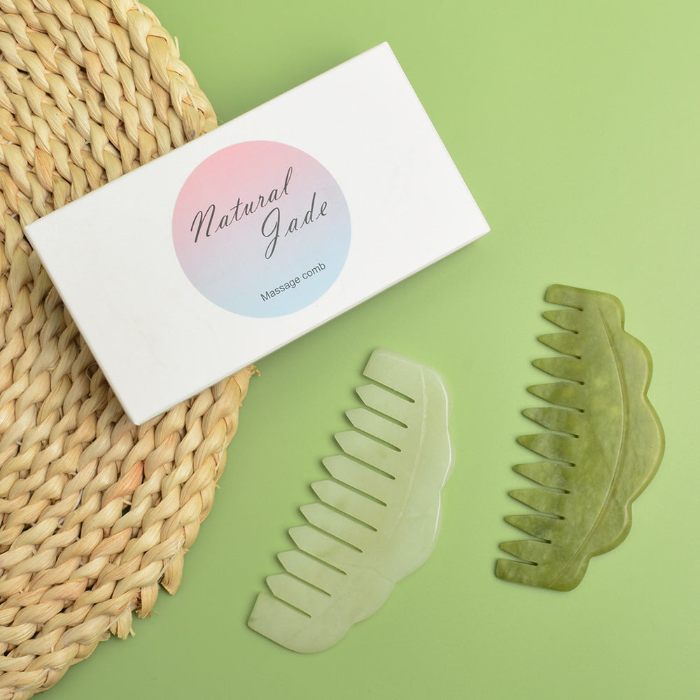 Natural Xiuyan Jade Comb – Handcrafted Jade Head Massage Comb for Meridian Therapy and Hair Care