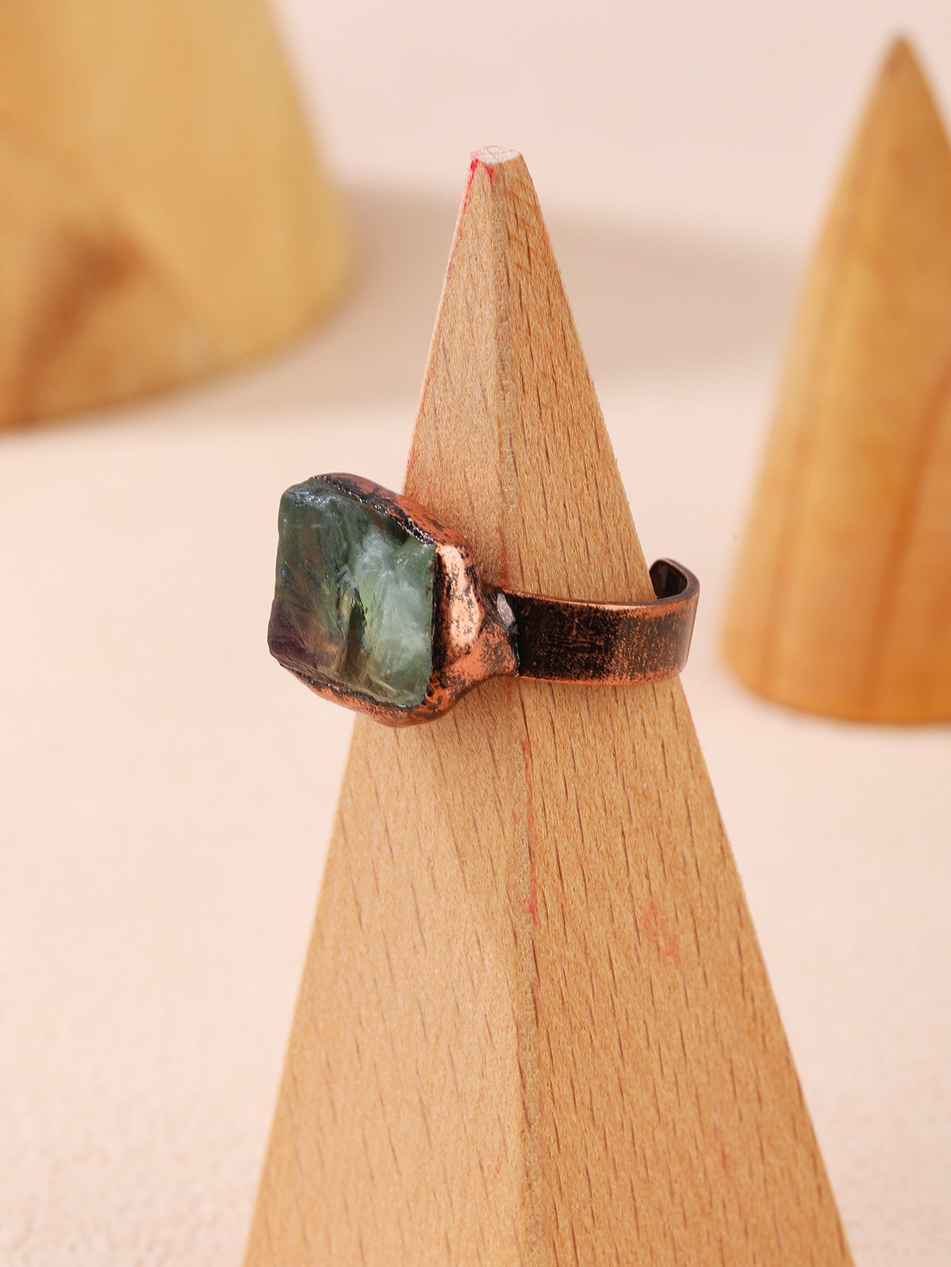 Handcrafted Green Fluorite Healing Ring with Rustic Copper Band for Emotional Balance and Spiritual Clarity