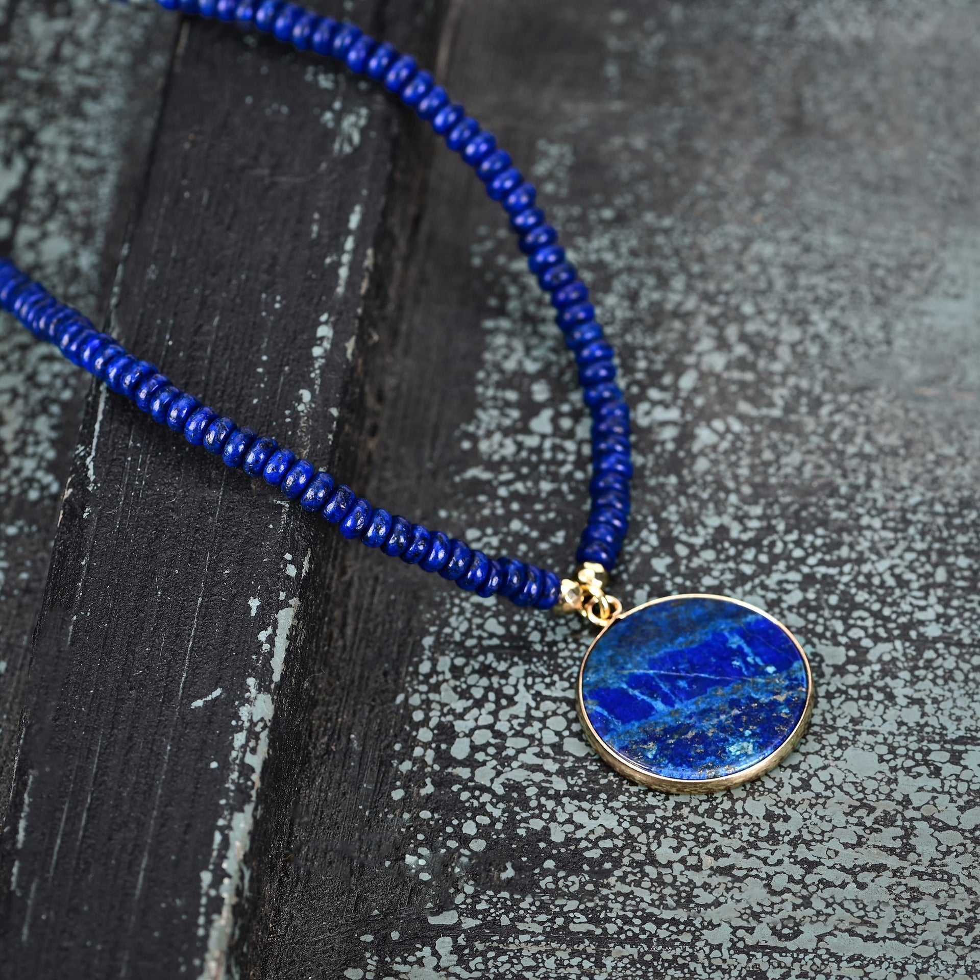 Lapis Lazuli Gemstone Necklace with Round Blue Pendant for Spiritual Healing and Meditation