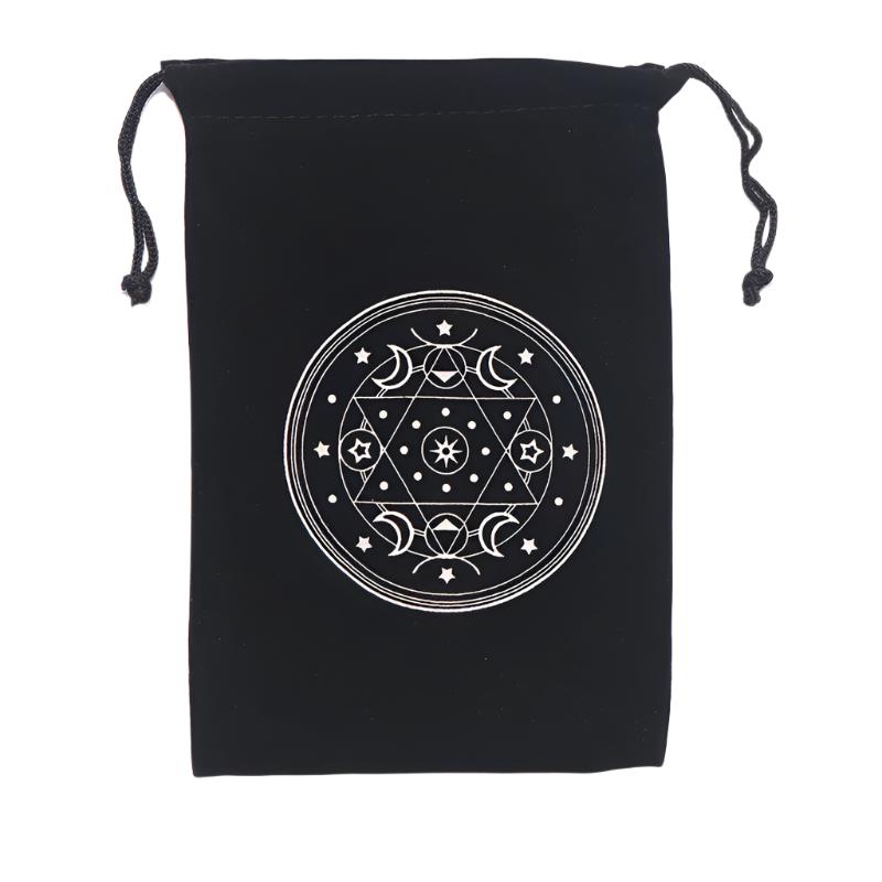 Mystic Velvet Tarot Card Pouch with Sacred Geometry Embroidery – Spiritual Drawstring Bag for Tarot Decks, Runes, and Crystals