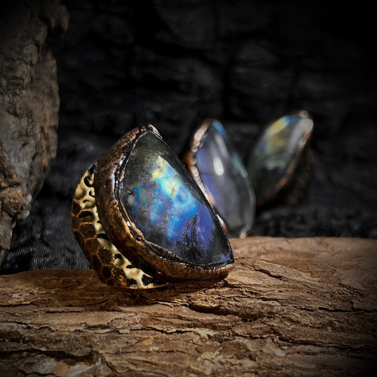 Handcrafted Labradorite Statement Ring with Raw Crystal Finish for Intuition Enhancement and Spiritual Protection