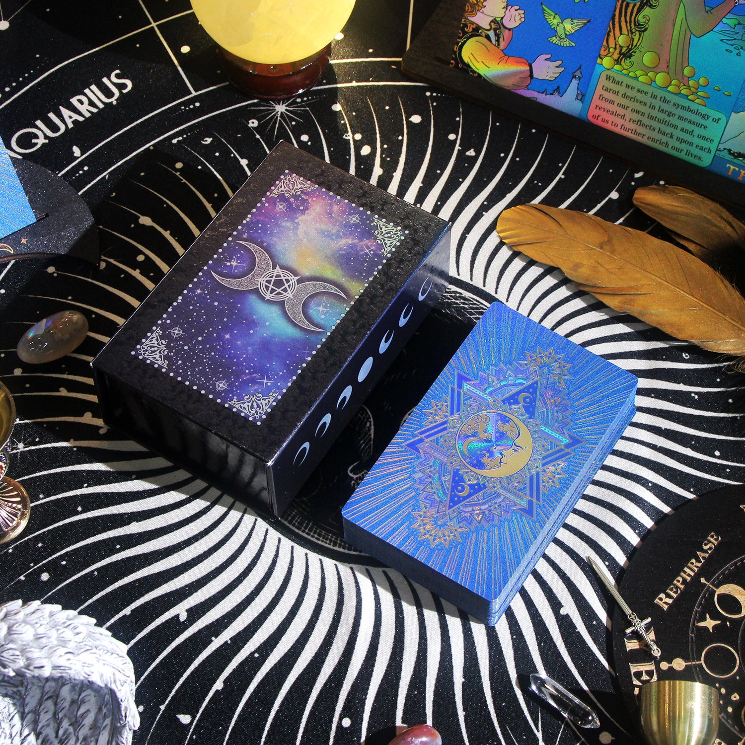 Holographic Tarot Deck for Cosmic Guidance and Spiritual Alignment - 78 Card Set with Celestial Designs and Guidebook