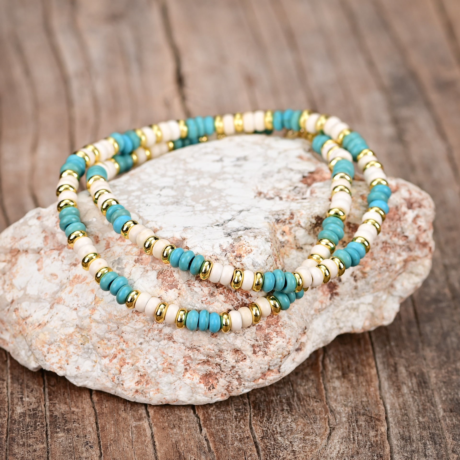 Turquoise and Gold Beaded Spiritual Necklace for Meditation and Healing