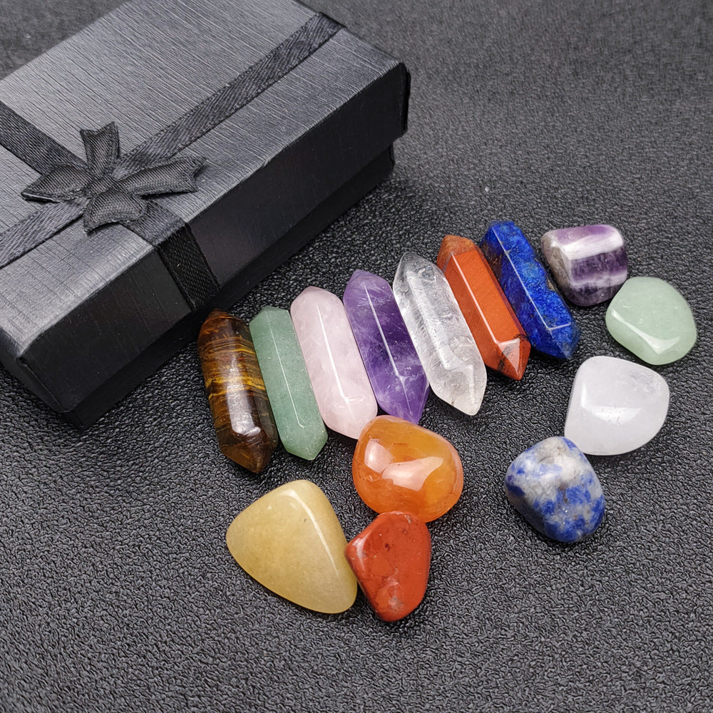 Deluxe Chakra Healing Crystal Set in Elegant Black Gift Box – Includes Raw and Tumbled Gemstones for Meditation, Energy Balancing, and Spiritual Practices