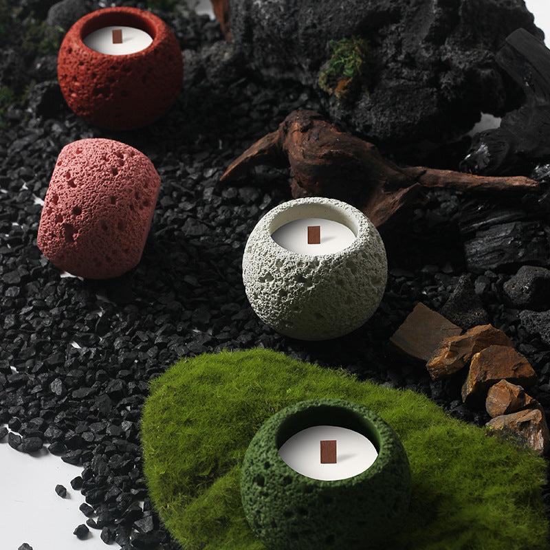 Lava Rock Textured Scented Candle Collection - Volcanic Stone Candles with Wooden Wick for Meditation, Relaxation, and Home Decor