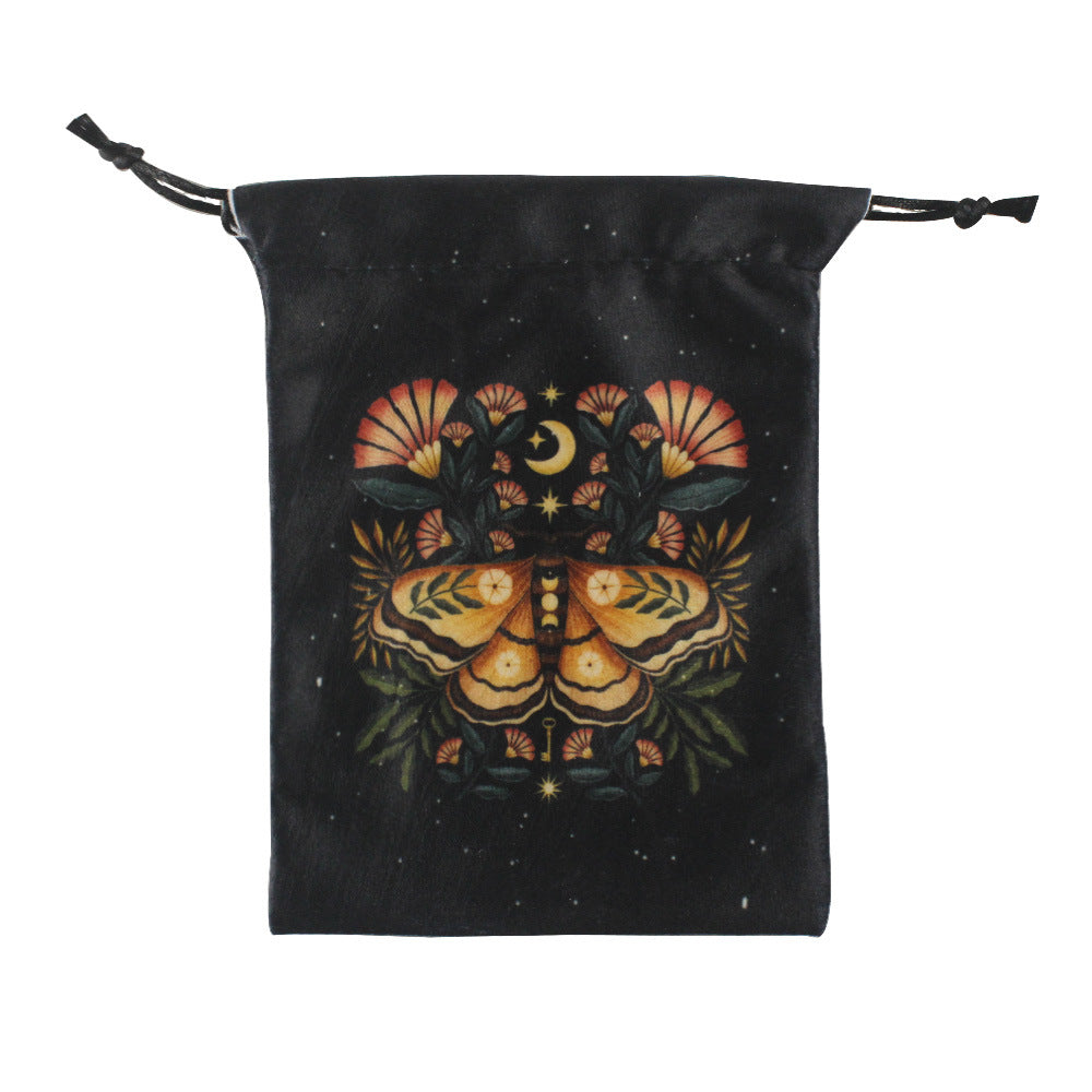 Mystical Moth and Moon Velvet Drawstring Pouches for Tarot Cards, Crystals, and Spiritual Essentials - Celestial and Nature-Inspired Designs