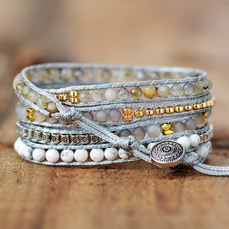 Rose Quartz and Gray Agate Wrap Bracelet for Love, Healing, and Inner Peace