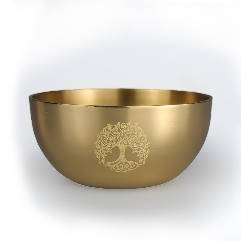 Golden Brass Ritual Bowl with Triple Moon and Pentacle Symbols for Spiritual Cleansing, Offering, and Meditation - Altar and Ritual Decor