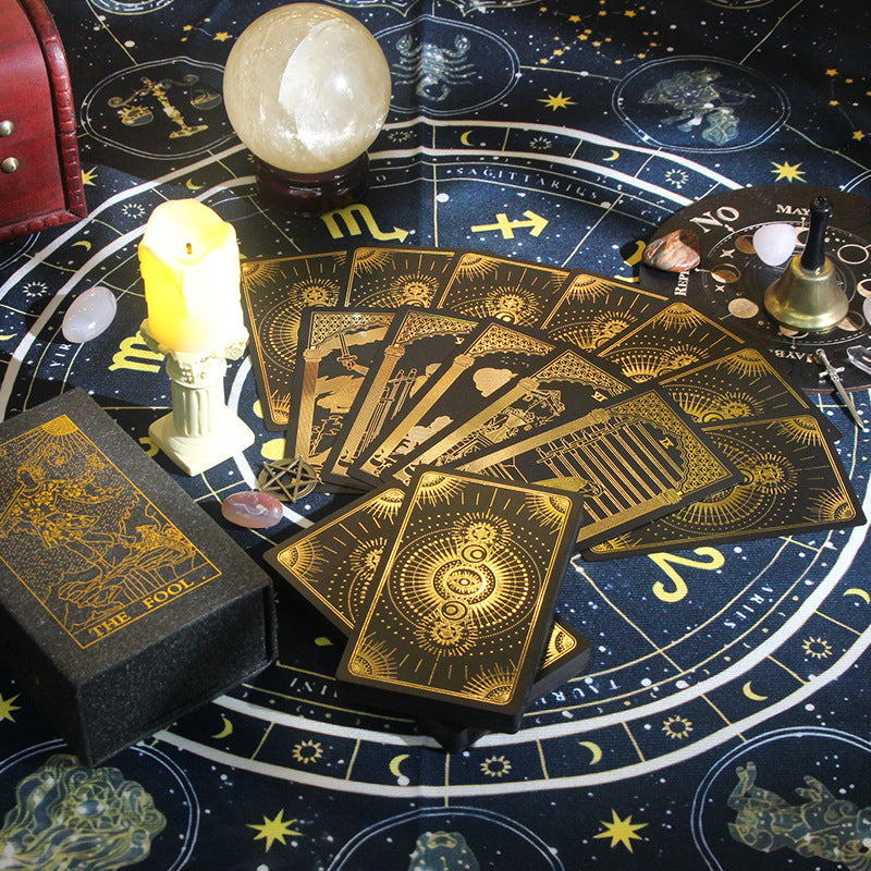 Golden Foil Tarot Cards Deck with Zodiac Cloth – Premium Spiritual Divination Set for Tarot Reading