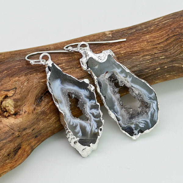 Handcrafted Geode Slice Earrings with Gold-Plated Edges for Spiritual Energy and Protection