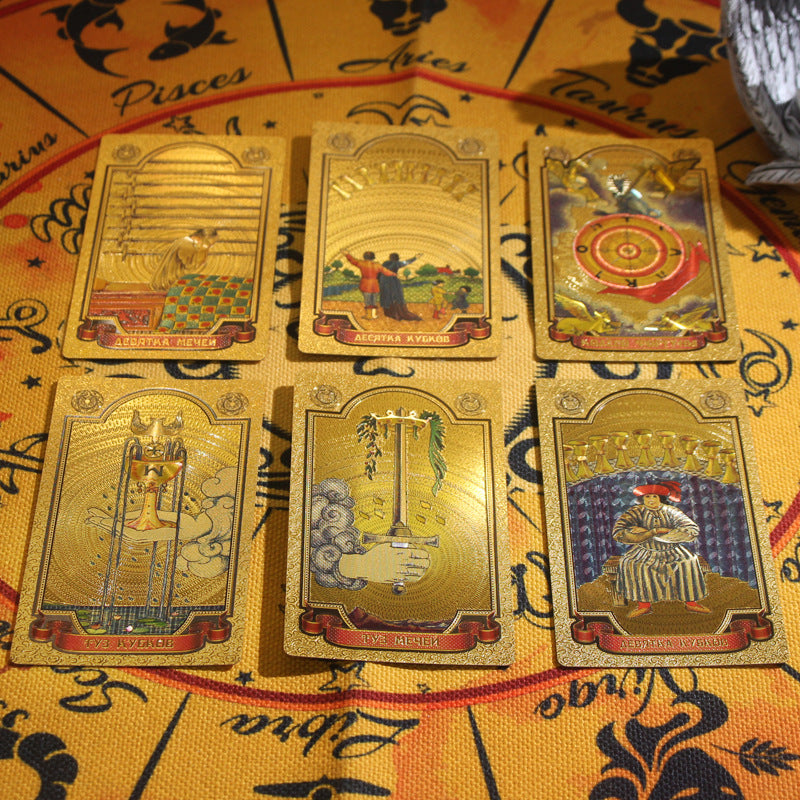 Luxurious Gold Foil Tarot Deck with Astrological Motifs for Spiritual Guidance and Divination