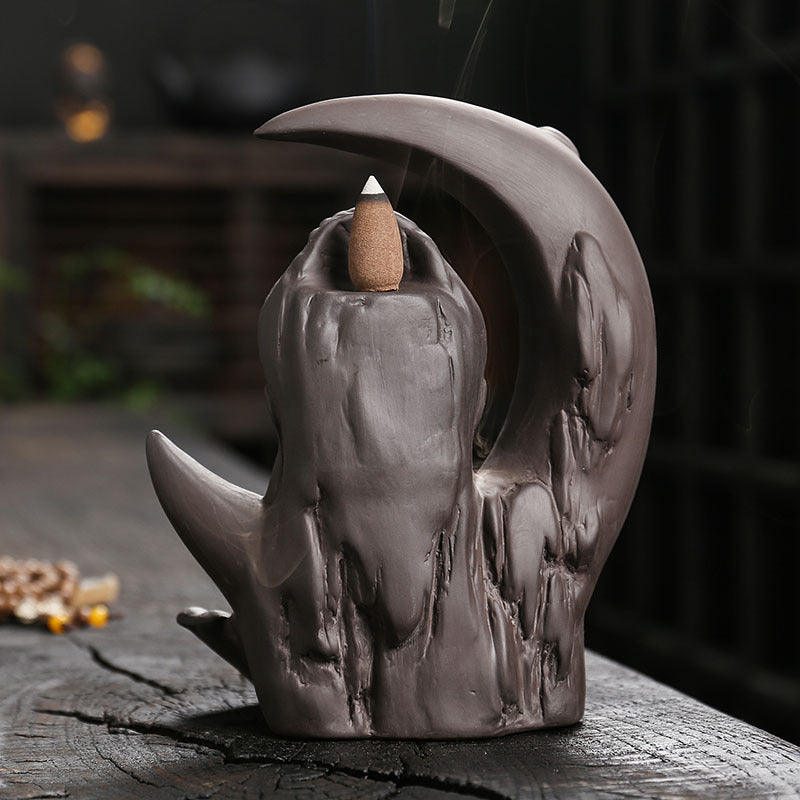 Buddha and Crescent Moon Backflow Incense Burner for Meditation, Mindfulness, and Spiritual Zen Decor