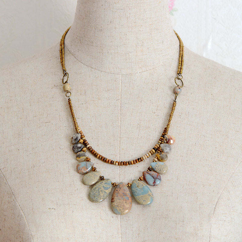 Earthy Jasper Teardrop Necklace – Handmade Gemstone Statement Necklace for Spiritual Healing and Grounding