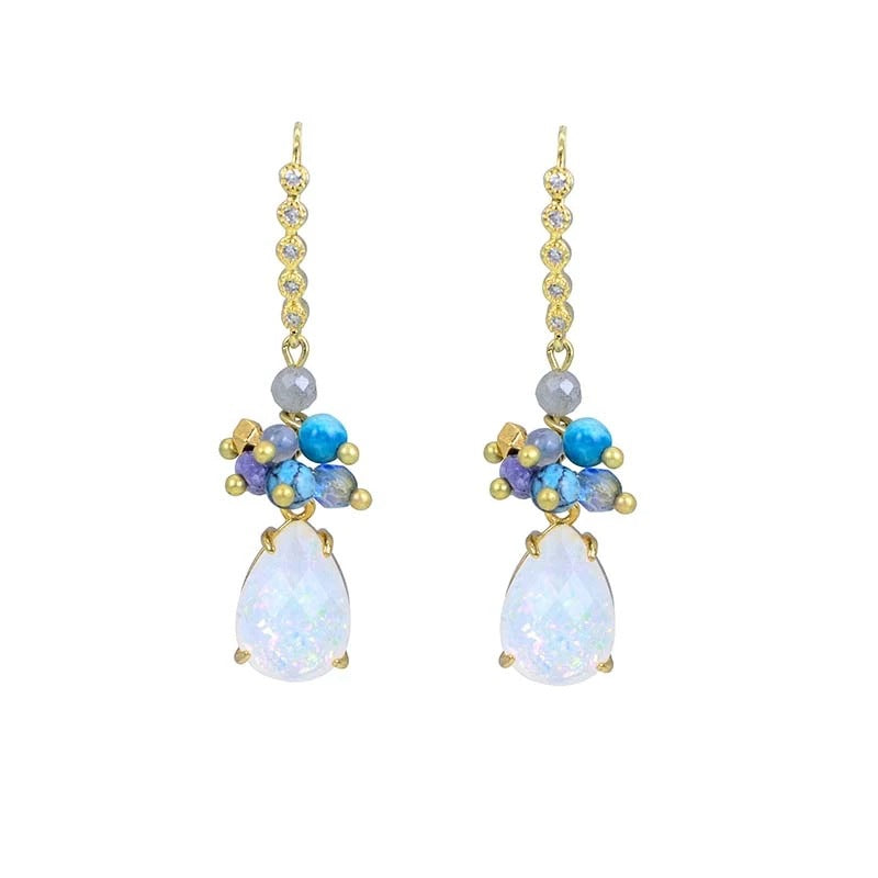 Handcrafted Opal and Turquoise Drop Earrings with Gold Accents for Spiritual Healing and Balance