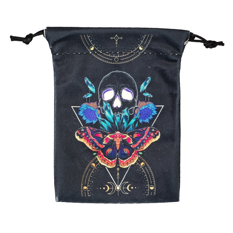 Mystical Moth and Skull Design Velvet Tarot Drawstring Pouch for Crystal and Tarot Storage