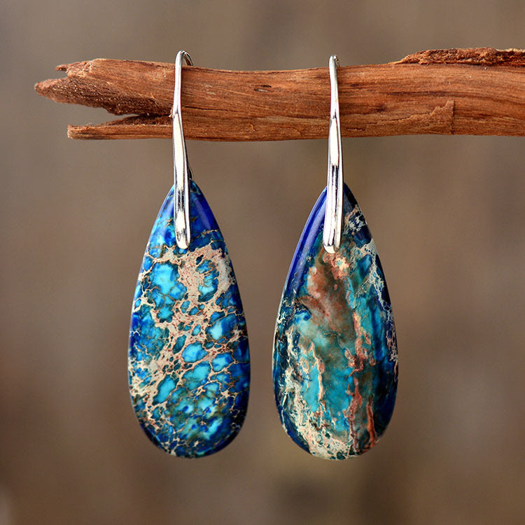 Ocean Jasper and Lapis Lazuli Teardrop Earrings for Spiritual Grounding and Inner Peace