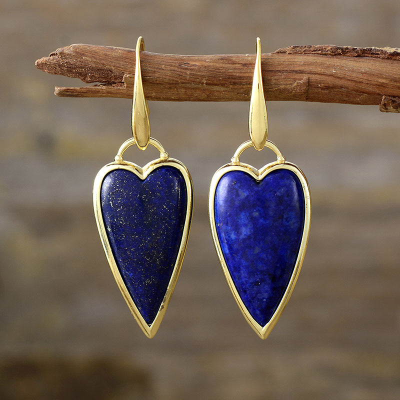 Heart-Shaped Gemstone Earrings with Gold Accents for Spiritual Love and Energy Balance