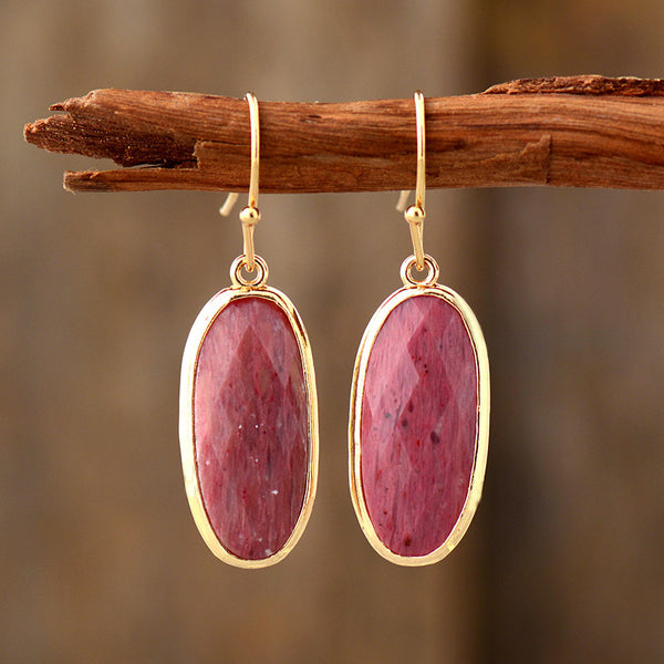 Oval Gemstone Dangle Earrings with Gold Accents for Spiritual Healing and Chakra Activation