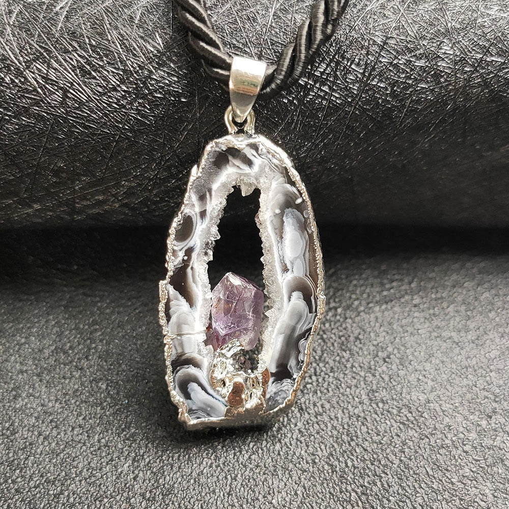 Amethyst Geode Pendant Necklace for Spiritual Healing and Meditation