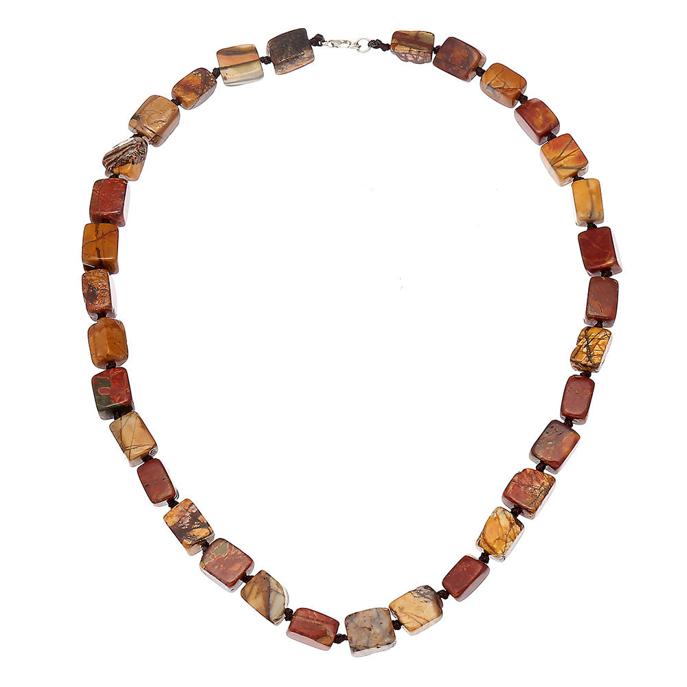 Earthy-Toned Rectangular Gemstone Necklace for Grounding and Natural Energy Balance