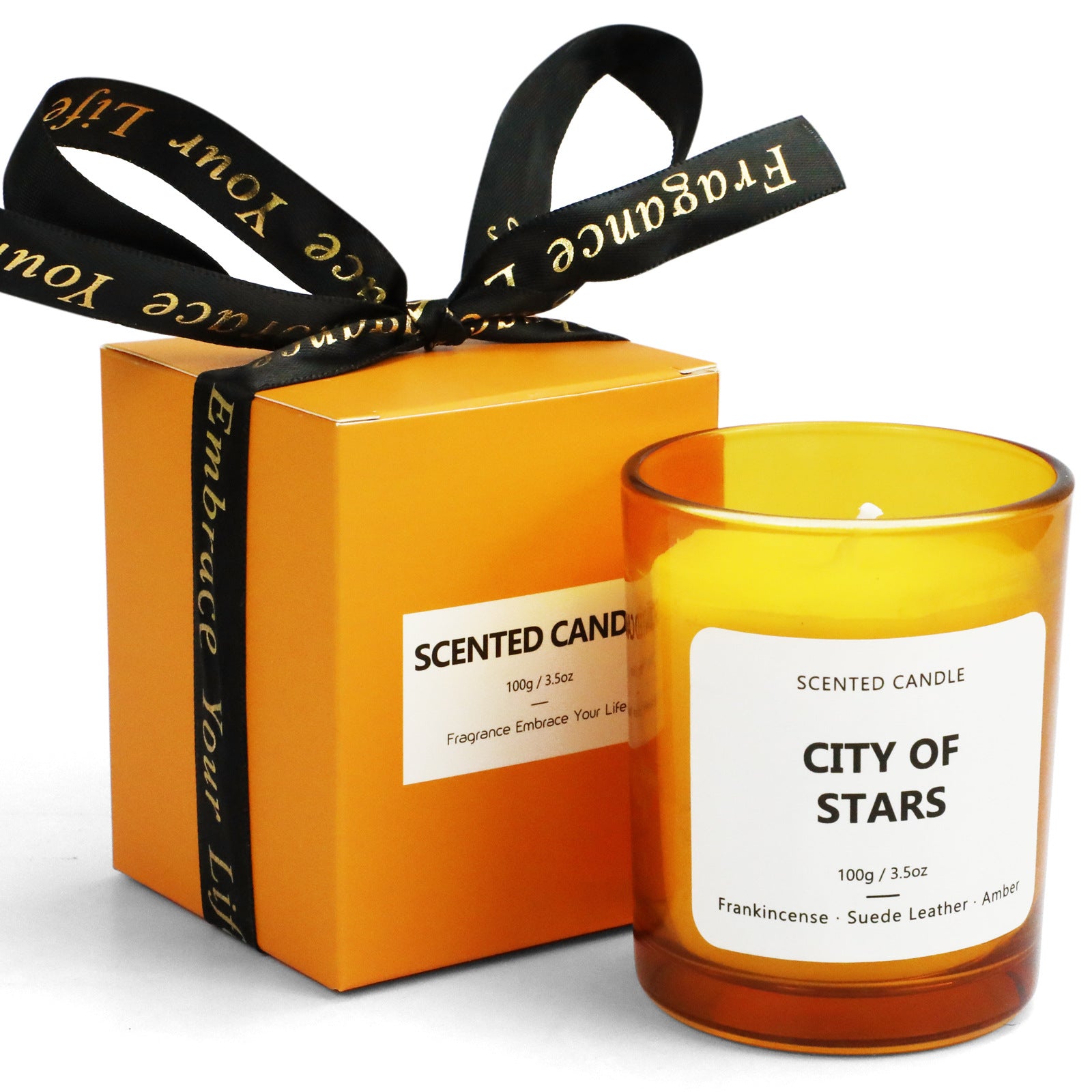 City of Stars Scented Candle – Luxury Amber Glass Candle with Notes of Frankincense, Suede Leather, and Amber for Relaxation and Meditation