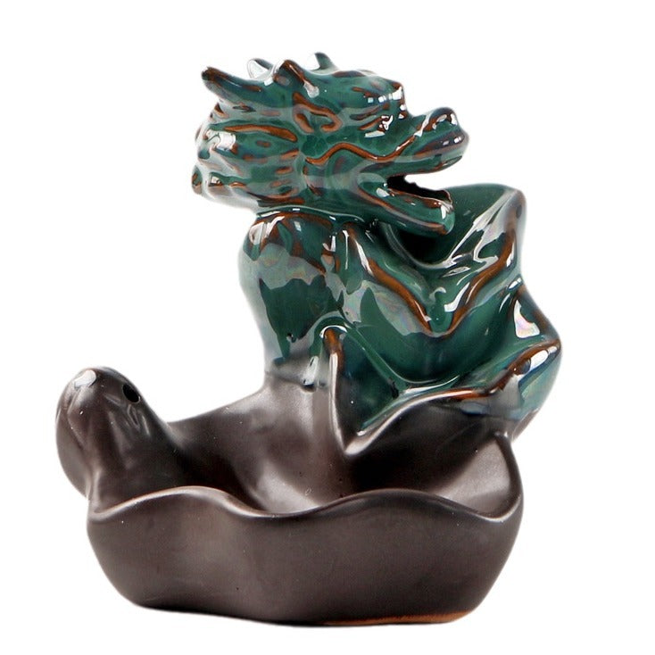 Teal and Black Dragon Backflow Incense Burner – Mystical Aromatherapy for Spiritual Cleansing and Meditation