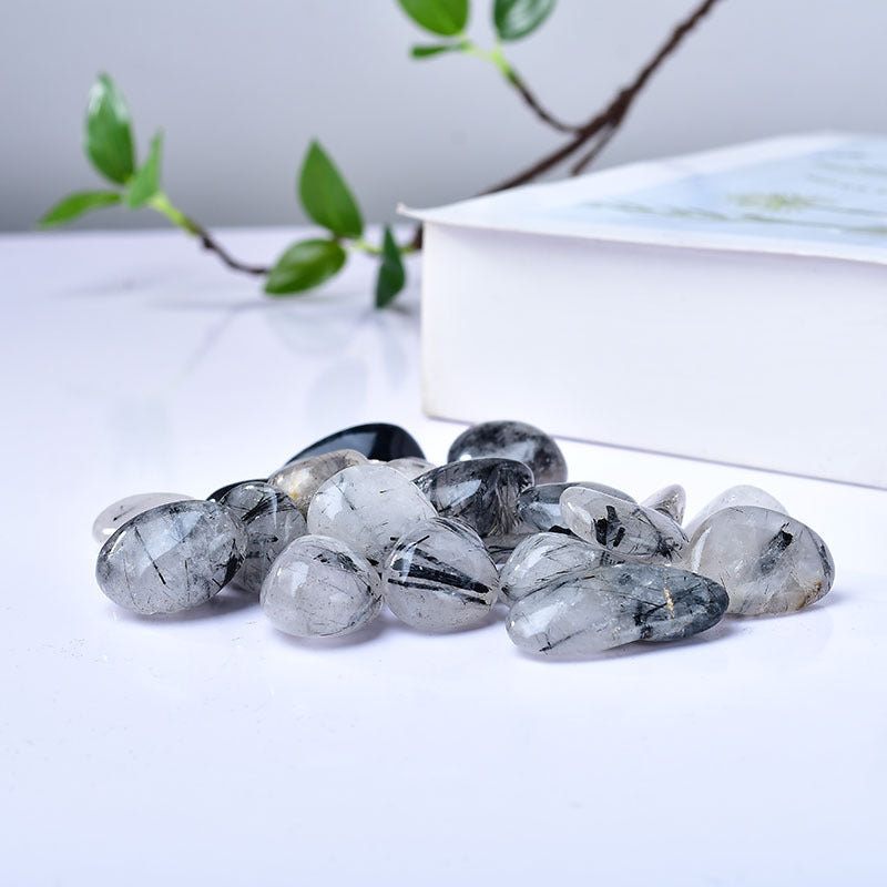 Natural Black Tourmaline in Quartz Tumbled Stones - Polished Healing Crystals for Protection, Grounding, and Energy Cleansing