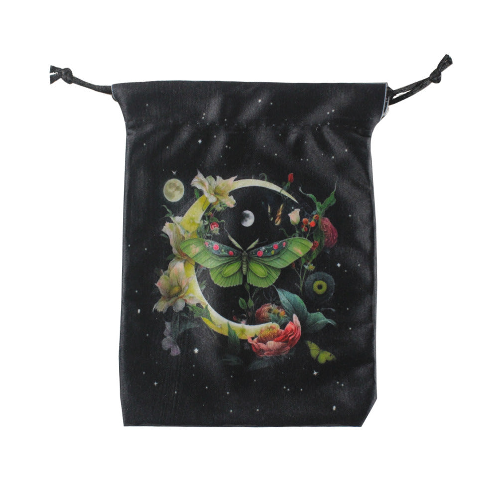 Mystical Moth and Moon Velvet Drawstring Pouches for Tarot Cards, Crystals, and Spiritual Essentials - Celestial and Nature-Inspired Designs