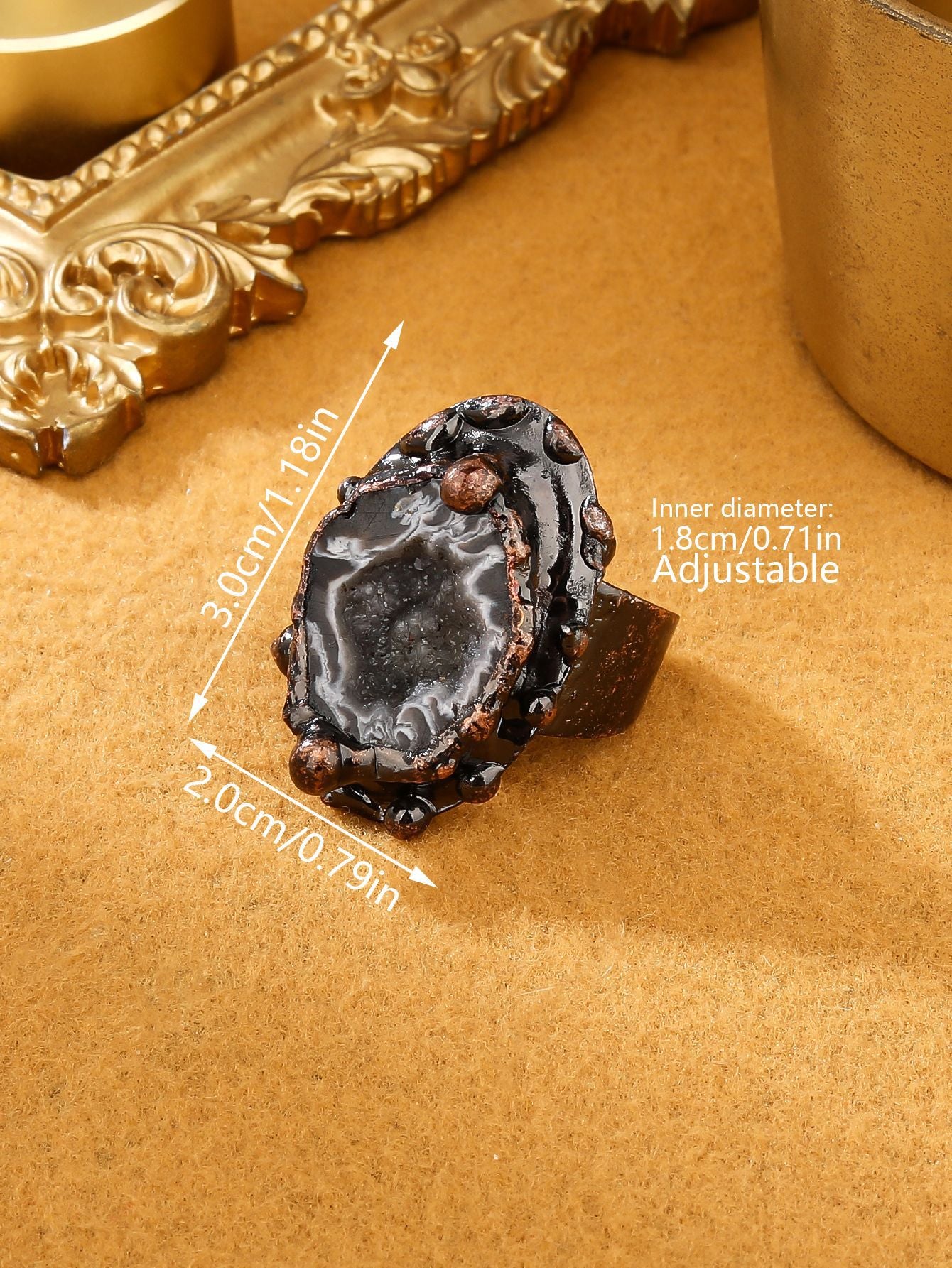 Black Agate Geode Ring with Copper Electroformed Setting for Grounding and Protection  "