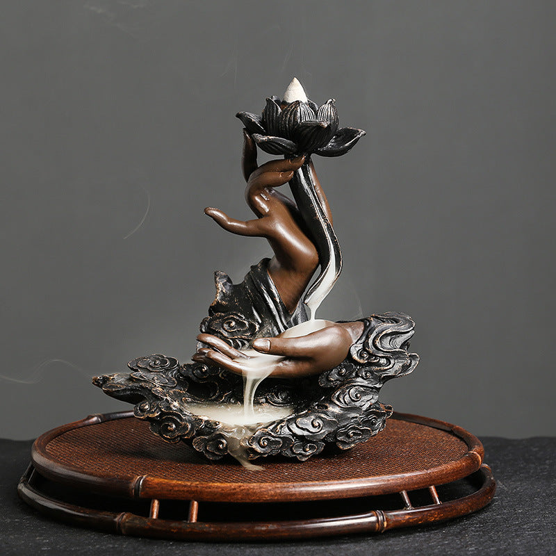 Handcrafted Lotus Hand Incense Burner for Spiritual Meditation and Aromatherapy