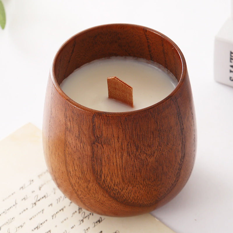 Handcrafted Natural Wooden Bowl Candle with Crackling Wooden Wick for Meditation, Relaxation, and Spiritual Ambiance