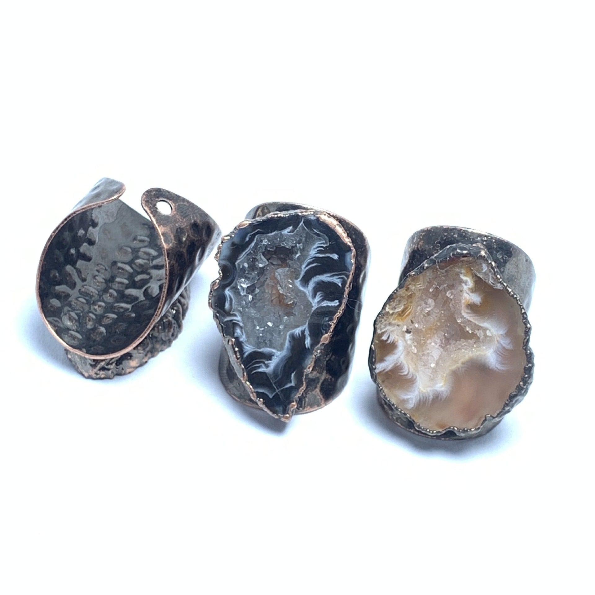 Vintage Geode Crystal Adjustable Ring Set – Unique Natural Stone Statement Rings